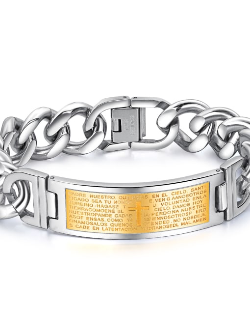 971J - [Golden Style] Stainless Steel With Gold Plated Vintage Cross Bible scriptures Square Bracelets